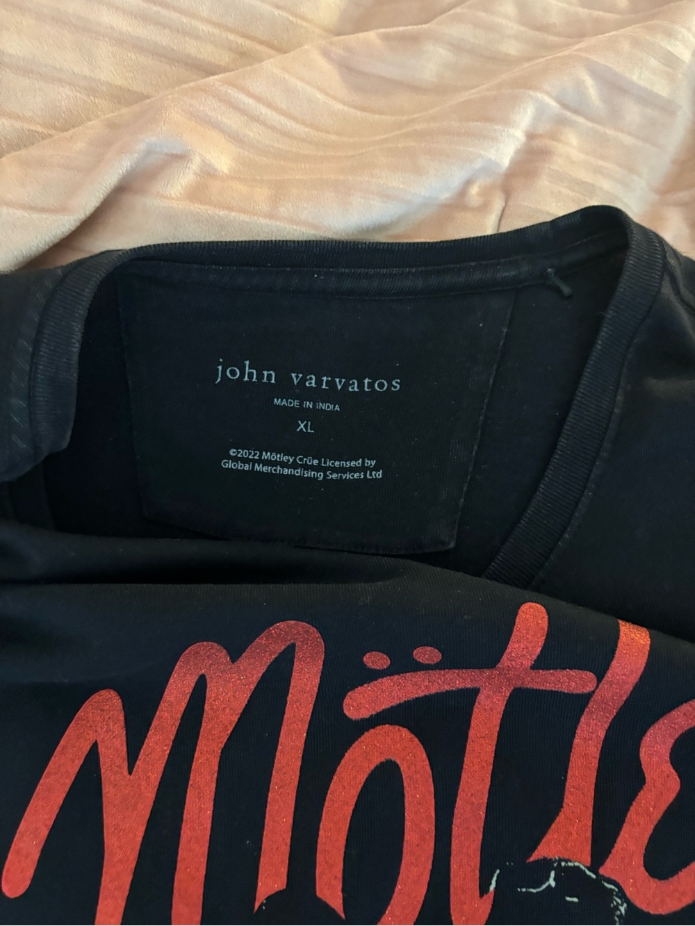 John Varvatos Black Tee with Red Graphic Script - Picture 2 of 3